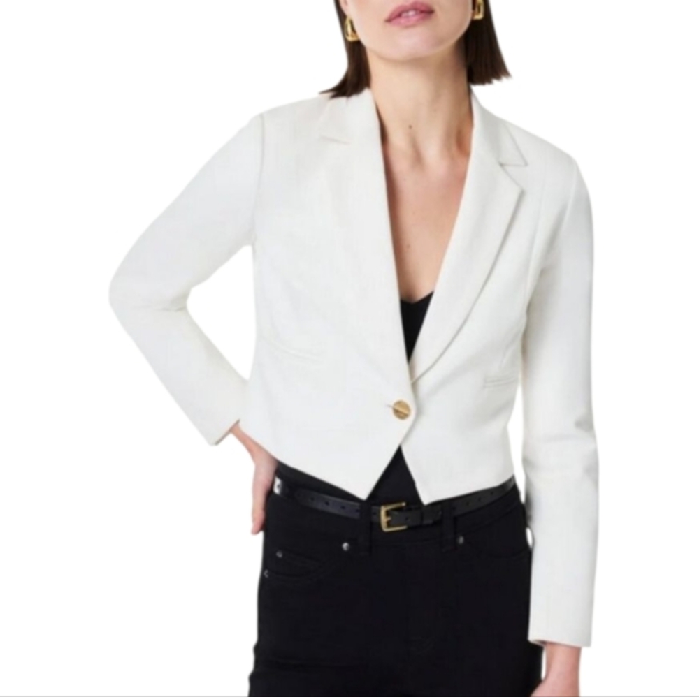 Spanx OFF White Women's Powder Cropped Ponte Blazer Jacket Size Large New